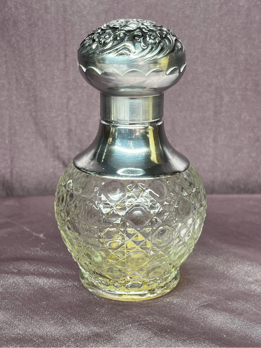 Vintage Avon Brocade Glass Cologne/Perfume Bottle w/ Silver Tone Cap (Empty)
